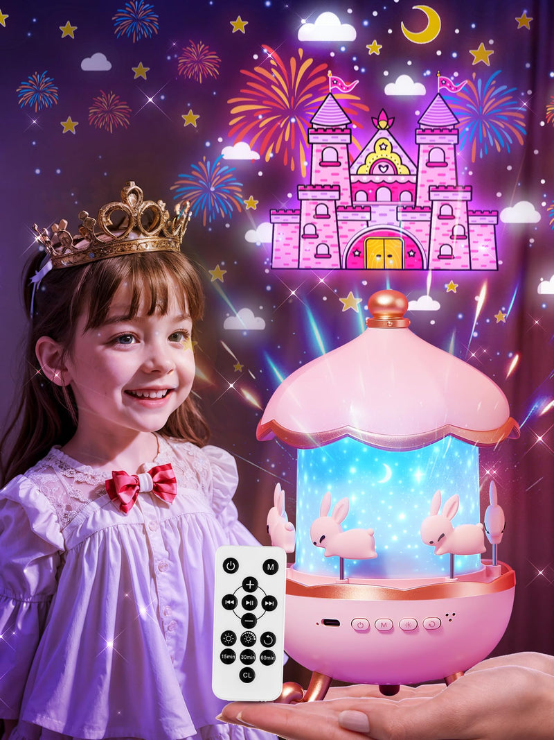 [Australia] - One Fire Night Light for Kids Room Decor 15 Films+10 Soothing Sound Machine Baby Night Light Projector, Remote Kids Night Lights for Bedroom, Rechargeable White Noise Kawaii Baby Girl Gifts for Girls Pink 