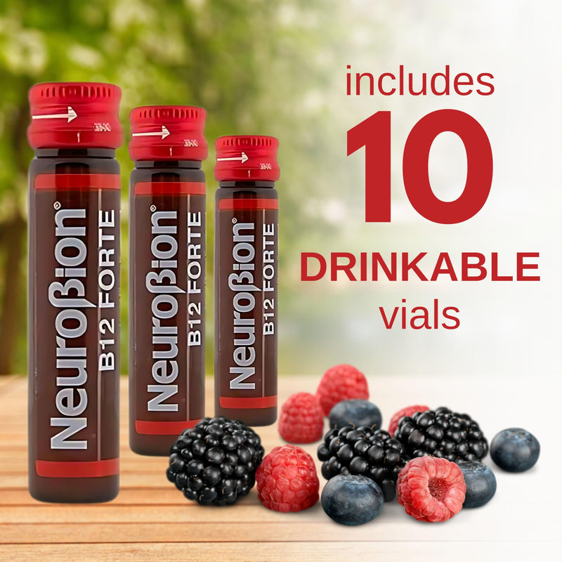 Neurobion Forte Vitamin B12 Methylcobalamin B6 B2 Niacin Liquid Shots Daily Energy & Nervous System Support Complex Easy Oral Drinkable10 Vials
