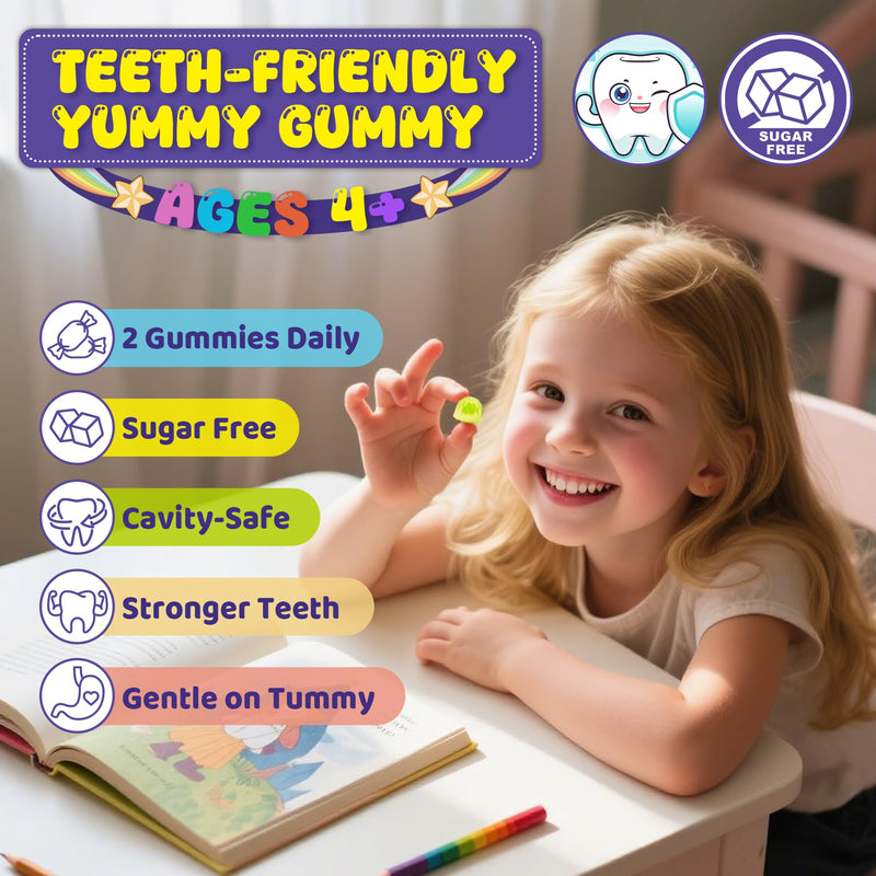 [Australia] - Kids Omega-3 Gummies for 4+, Algae Oil DHA & EPA with Vitamin D3 K2, Choline & PS, Vegan Fish Oil Supplements for Brain, Bone, Cognitive & Immune Health, No Fish Taste, SugarFree, Lemon Flavor, 60Cts 60 Count (Pack of 1) 