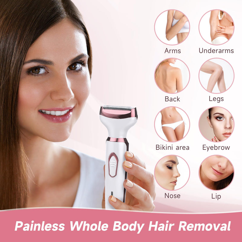 Electric Razors for Women - 4 in 1 Shavers, Pubic Hair, Legs, Arm, Underarm, Bikini, Face Shaver, Rechargeable Hair Removal Epilator, Birthday & Christmas Gifts White