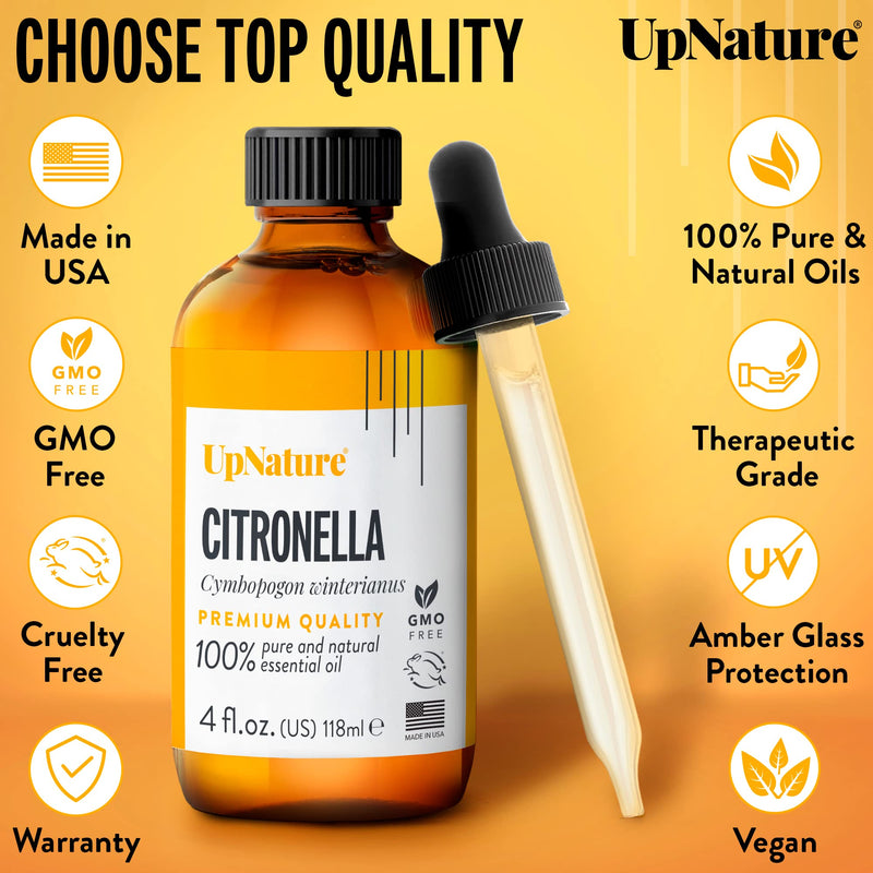 [Australia] - UpNature Citronella Essential Oil 4oz – 100% Pure Citronella Oil for Natural Mosquito Repellent Spray & Soap 4.00 Fl Oz (Pack of 1) 