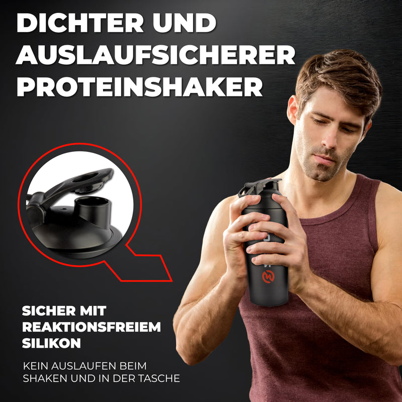 [Australia] - ZENICS ® shaker stainless steel [black, 600 ml] for creamy fitness shakes - durable protein shaker with double-walled stainless steel - protein shaker for gym black 