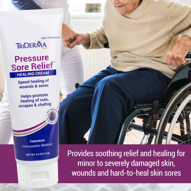 [Australia] - TriDerma MD Pressure Sore Relief Healing Cream for Bed Sores, Pressure Sores, Wound Healing, Chafed Skin and Hard-to-Heal Skin Sores with Calendula and AP4 Aloe Vera Gel, 4 oz Tube 4 Ounce (Pack of 1) 