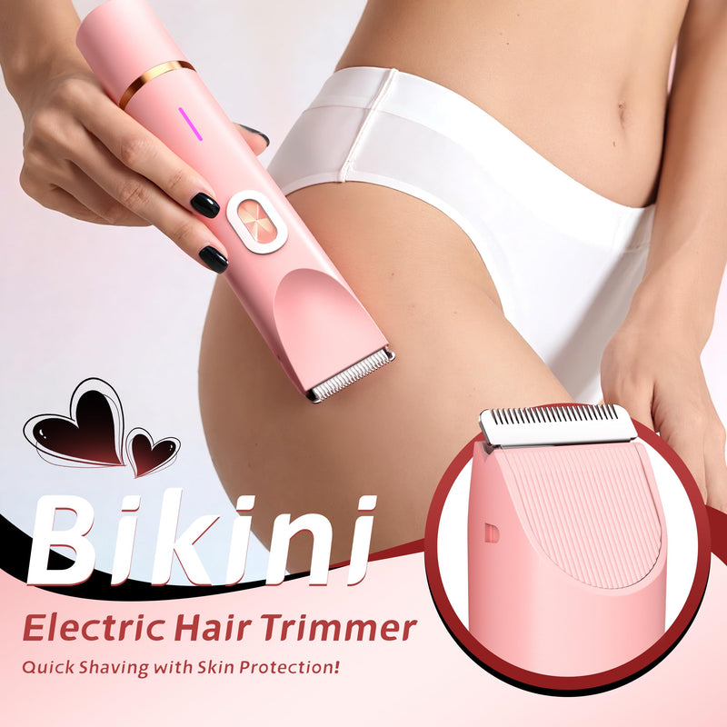 2-in-1 Women’s Electric Razor & Bikini Trimmer - Painless Pubic Hair Shaver, IPX7 Waterproof Wet/Dry Use for Bikini Area, Legs, Face, Underarms (Pink) Pink