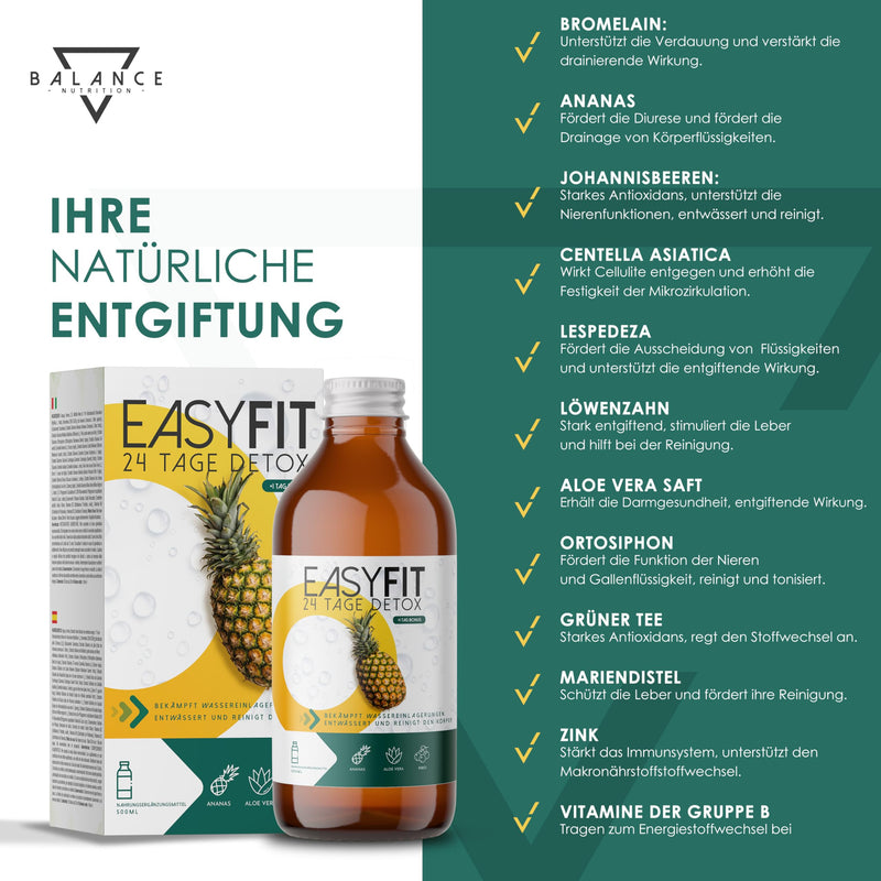 [Australia] - EASYFIT® DETOX (DETOX DRAINAGE DIET INCLUDED) - 500 ml | detox treatment | Detox Ku with bromelain, aloe juice, centella asiatica, milk thistle and orthosiphon | Liver - detox test winner 