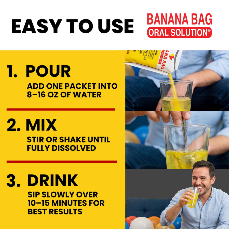 Banana Bag Electrolytes Vitamin Powder Hydration Drink Mix, Lemon Lime 5Pk | IV-level hydration powder packets w/ Electrolytes + Vitamin C & B-complex. Fast rehydration after exercise & alcohol recovery 5-Pack