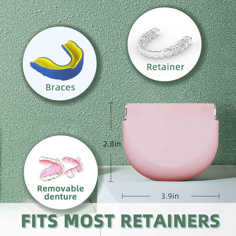 [Australia] - Silicone Pink Retainer Case with Lanyard Slim Cute Retainer Holder Dental Thin Container Braces Case for Girl Women Kids Men Travel Partial Denture Night Mouth Guard Aligner Case 