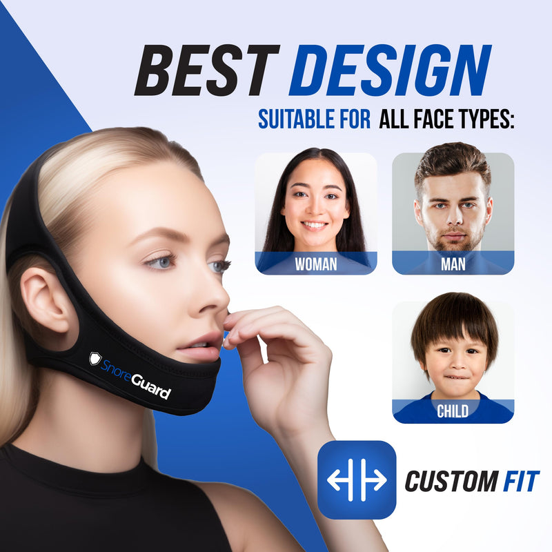 [Australia] - Chin Strap for Sleeping, Built-in Neck Cushions for Comfort, Works for CPAP Users, Snore Jaw Straps for Sleep, Mouth Breathing, Chin Lifting, Anti Snoring Devices, Men and Women, Black, M 