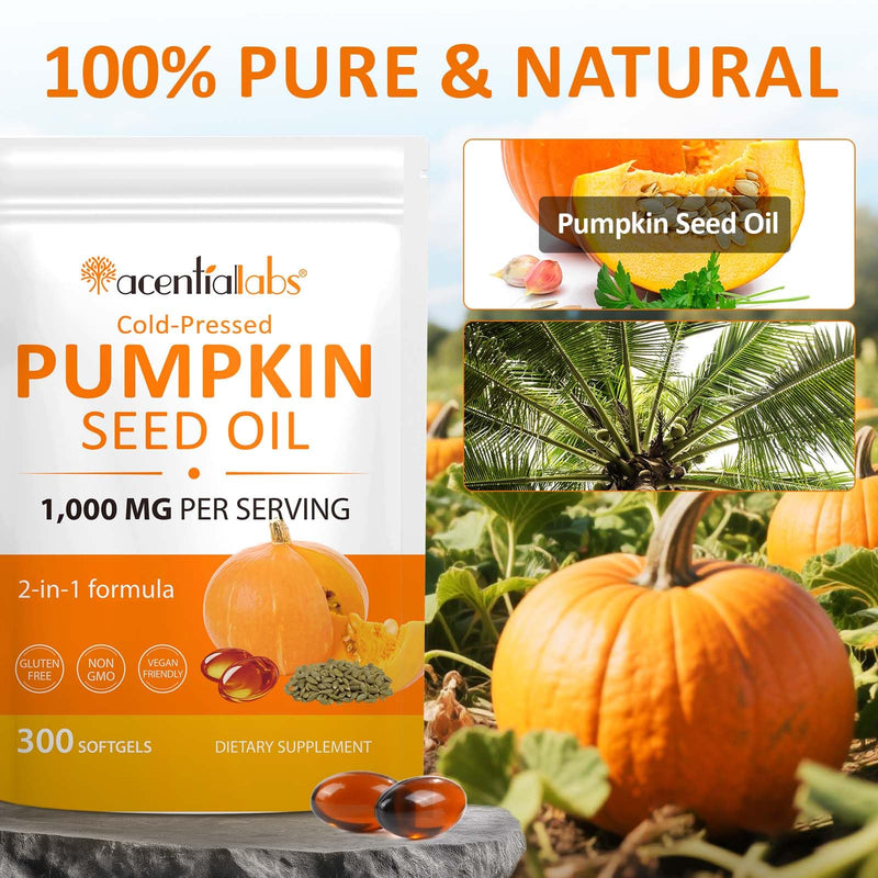 Pumpkin Seed Oil Capsules, Pumpkin Seed Oil Capsules Cold-Pressed 1,000 mg per Serving, Supports Prostate Function, Hair Health, Rich in Essential Fatty Acids & Zin