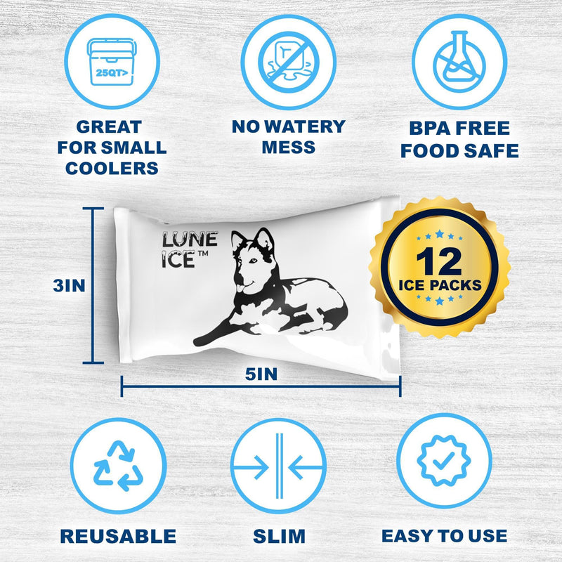 [Australia] - Ice Pack Bulk 12-600-Dry Ice for Shipping Frozen Food-Lunch Box Ice Packs-48+Hours-15x12in/5x3in-Reusable ice packs-Freezer packs-Ice packs shipping-Dry ice packs for shipping-12 Pack-Luna Ice 12 Pack 