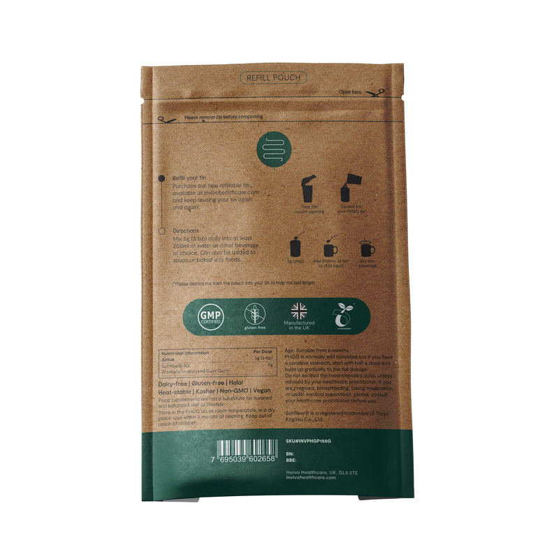 Bio.Me Prebio PHGG Refill Pouch (30 Day Supply) - Prebiotic Fibre Powder Supplement - Water Soluble Fibre to Support Microbial Bacteria Diversity in The Gut - Vegan Friendly & Gluten Free - by Invivo 150g (Pouch)