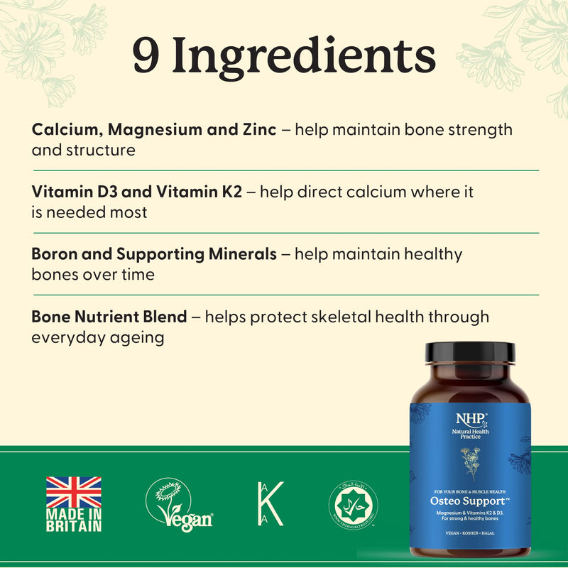 NHP Advanced Osteo Support - Multivitamin Supplement for Healthy Bones with Calcium, Magnesium, Vitamin D3, Zinc, and Digestive Enzymes,Vegan, All-Natural,No Fillers - 90 Vegan Capsules