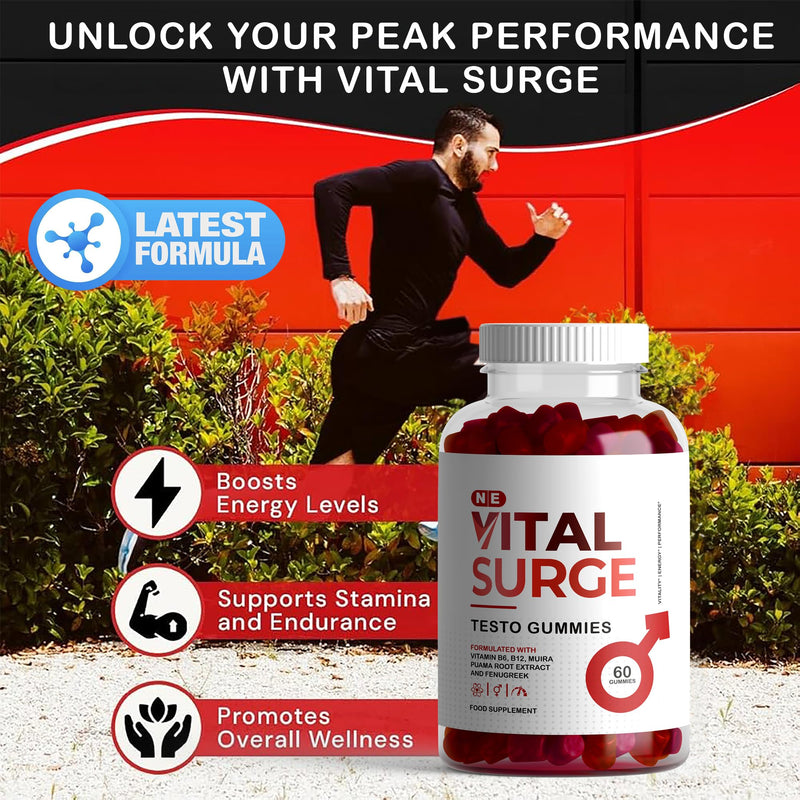 Vital Surge Testo Gummies, 60 Gummies, Formulated with Vitamins B6, B12, Muira Puama Root Extract and Fenugreek