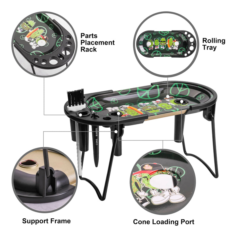 [Australia] - Free Boy 8.5x3.5 Inch Metal Rolling Tray Cone Loader for King Size&1 1/4 Size Pre Rolled Cone,Cone Pre Roll Machine Includes Foldable Stand Cone Filler,Filler Funnel & Packer-Black&Green 