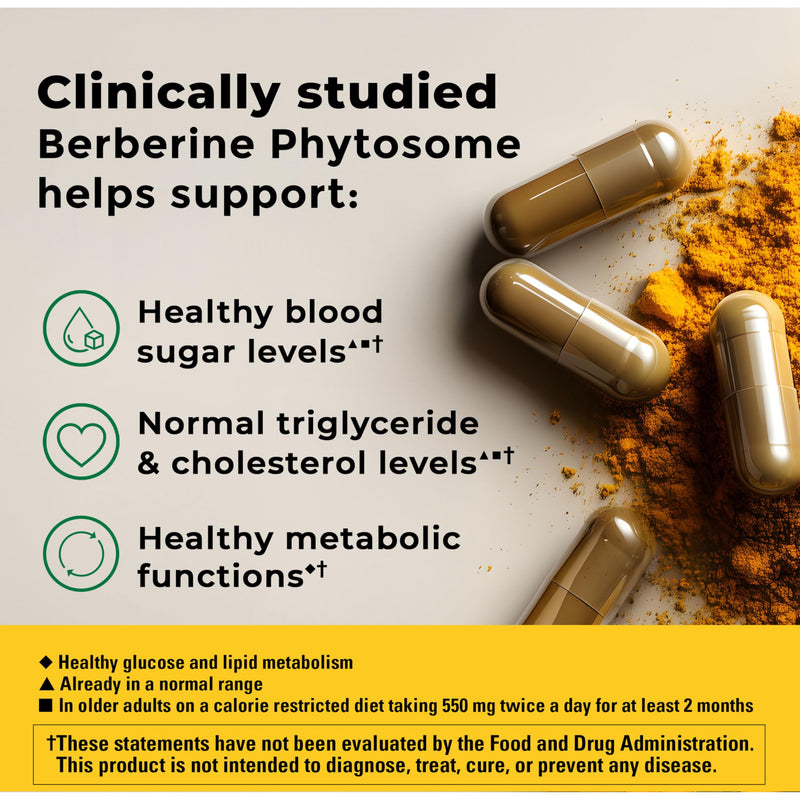 Nature Made Better Absorption Berberine Phytosome Supplement, 60 Capsules | 1100mg Per 2 Capsules Daily, Berberine Supplement for Cardiovascular Health Support, Gluten Free, 30 Day Supply 60 Count (Pack of 1)
