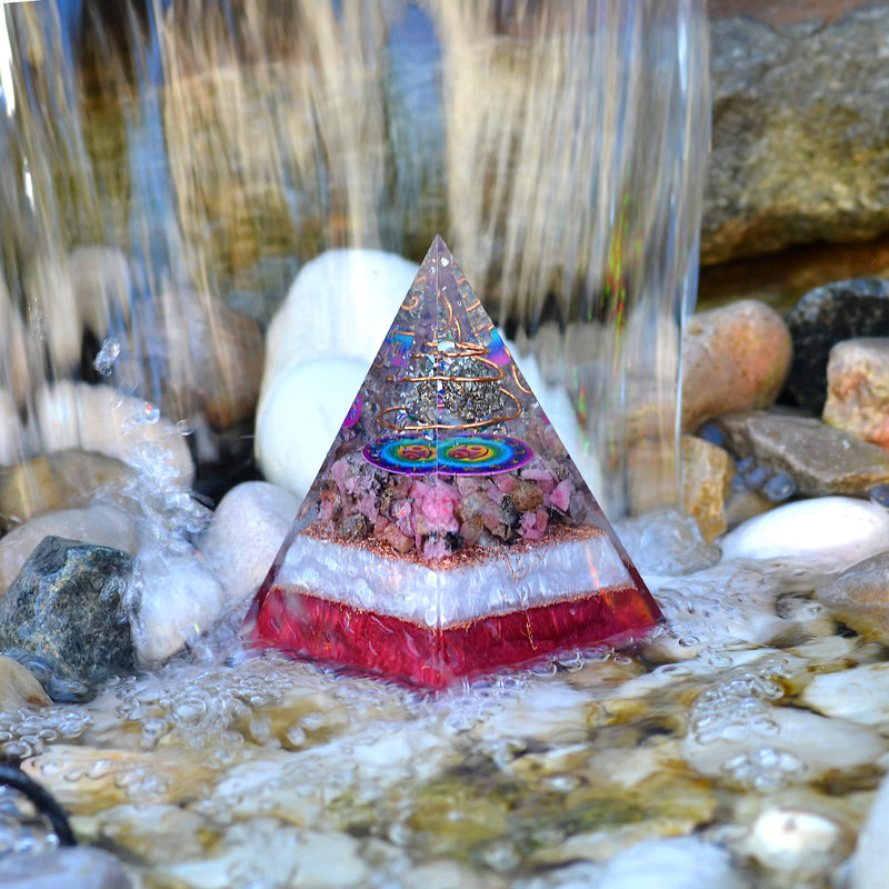 Cancer Zodiac Crystal Pyramid & Palm Stone Set, Natural Pyrite & African Rhodonite Gemstones for Reiki, Yoga, Meditation, Spiritual Practices, Mindfulness, Chakra Decor, Astrology Gift for Men & Women Cancer