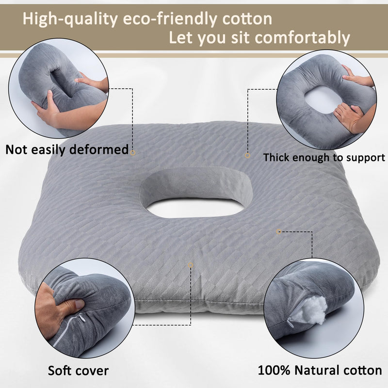 [Australia] - Donut Pillow for Tailbone Pain Relief, Wheelchair Cushion for Hemorrhoids and Bed Sores, Pregnancy, Donut Pillow Suitable for Office, Long Travel, Car and Home Sofa (Gray-Diagonal Grid) Gray-diagonal Grid 