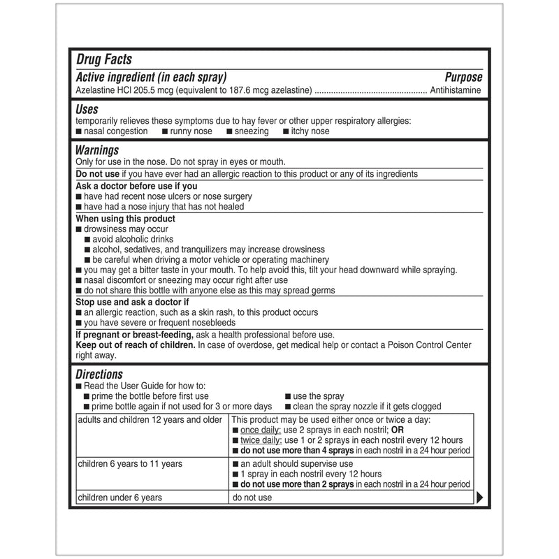 [Australia] - Astepro Nasal Spray, 24-Hour Allergy Relief, Steroid-Free Antihistamine, Nasal Congestion, Runny & Itchy Nose, For Adults and Children 6 Years and Older, 200 Metered Sprays (1 Bottle) 