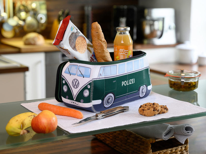 BRISA VW Collection - T1 Bus Camper Toiletry Bag Cosmetic Case | Volkswagen Toiletry Bag Cosmetic Case, Water-Repellent, Hanging Hook, 4 Mesh Pockets, Travel, Neoprene, Police/Green Large Large (11.8 X 5.5 X 4.7 Inches)