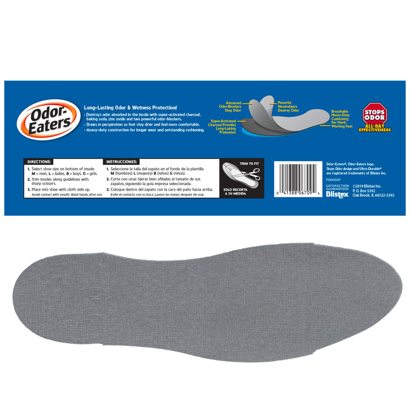 Odor-Eaters Blue Unisex Shoe Insoles, Control Odor and Wetness 1 Count (Pack of 1)