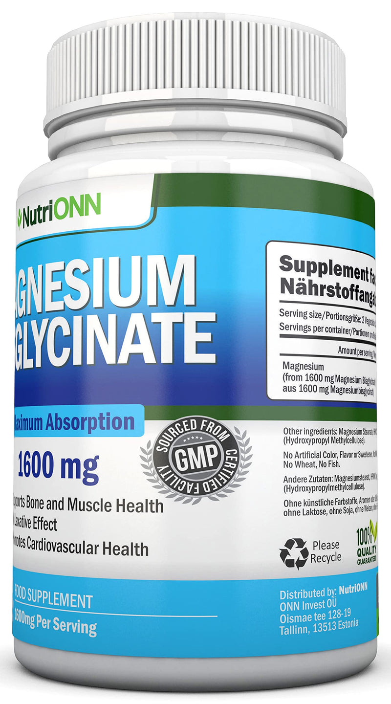 Magnesium Bisglycinate - 1600 mg - 180 Vegan Capsules - High Absorption - Chelate Vegan Supplement - High Bioavailability Pills - Great for Sleep, Anxiety, Heart Health, Muscle Cramps and Bones
