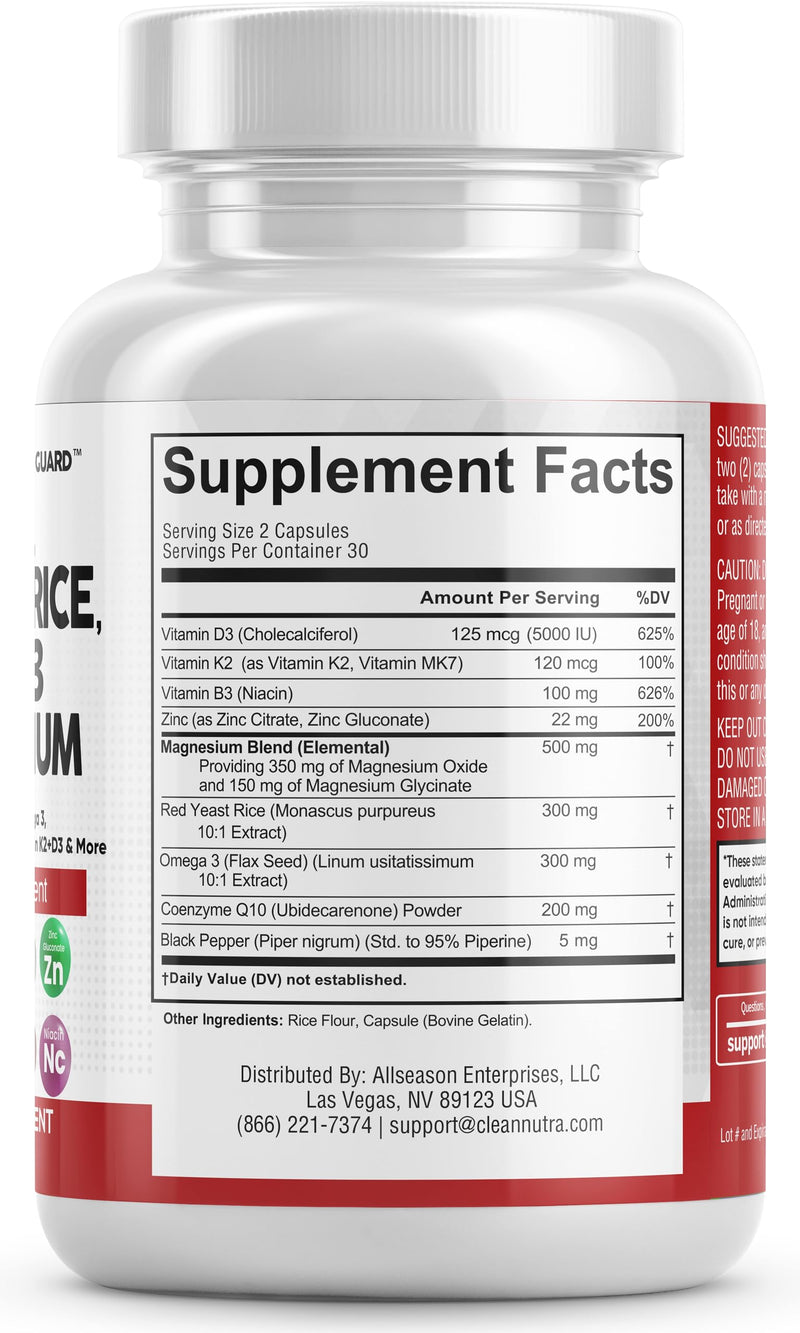[Australia] - COQ10 200mg Red Yeast Rice 3000mg Omega 3 3000mg Magnesium Complex 500mg Niacin Zinc Vitamin K2 D3 - Heart Health Support Vitamins for Women and Men with Vitamin B3, Coenzyme Q10-60 Ct 