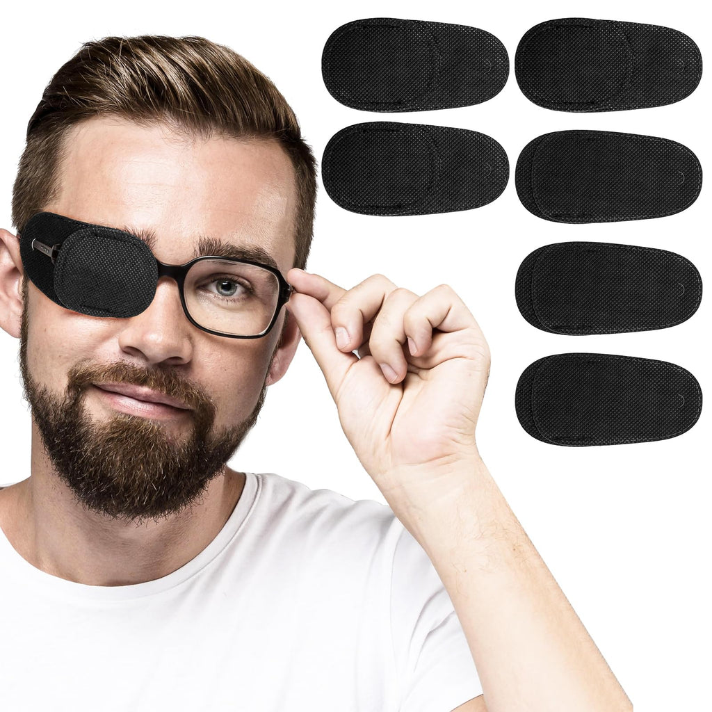 6Pcs Eye Patches Comfortable Left or Right Single Eye Patches Professional Medical One Eye Cover Reusable Black Soft Single Eye Patches for Eyeglass Treat Lazy Amblyopia Strabismus Adults Girls Boys