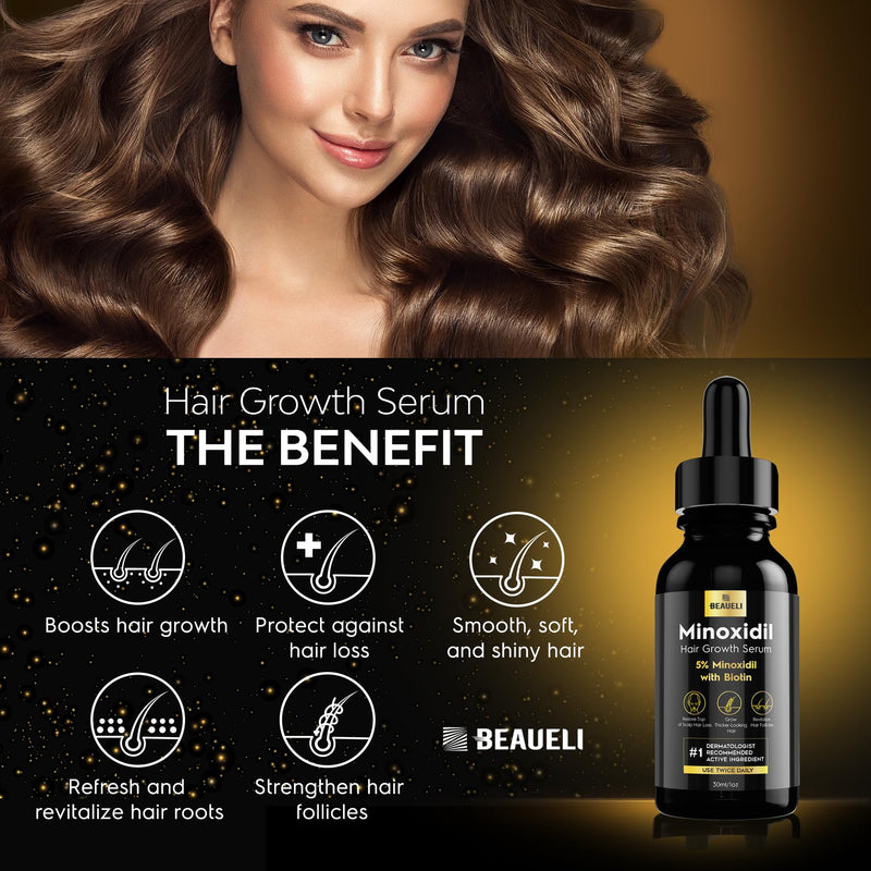 5% Minoxidil for Men & Women Hair Growth Serum, Beard Growth Oil 1oz 1pcs | Minoxidil Hair Growth Oil for Men & Women, 5% Minoxidil Serum Hair Regrowth Treatment with Biotin for Thicker, Fuller Hair 1 Fl Oz (Pack of 1) 30ml - 1 bottle