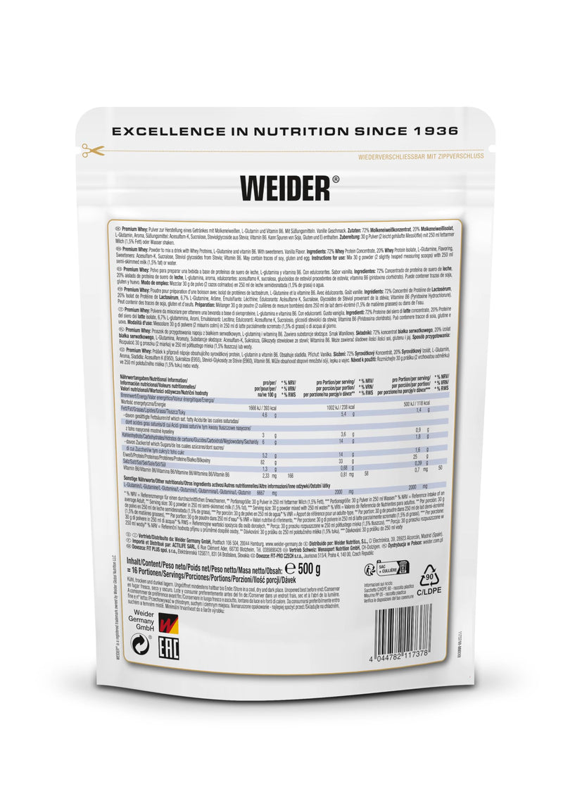 Weider Premium Whey, Vanilla Ice Cream - 500g 16 Portionen (1er Pack)