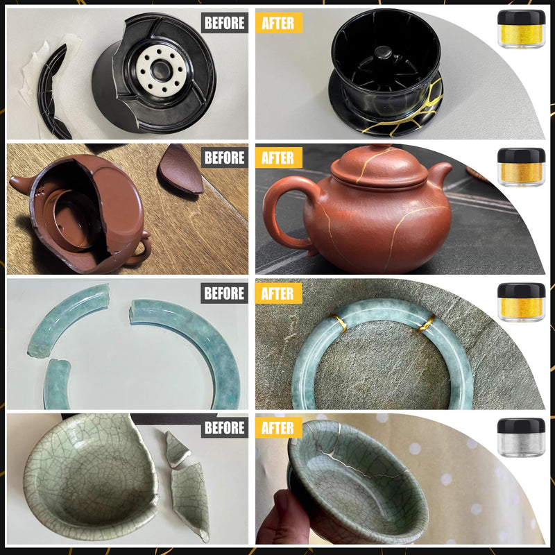 [Australia] - Kintsugi Repair Set - 50ml Gold Glue Kintsugi Set, Food Safe Ceramic Repair Set, Gold Porcelain Glue for Repairing Broken Ceramics, Glass, Porcelain, Sculptures, Pottery 