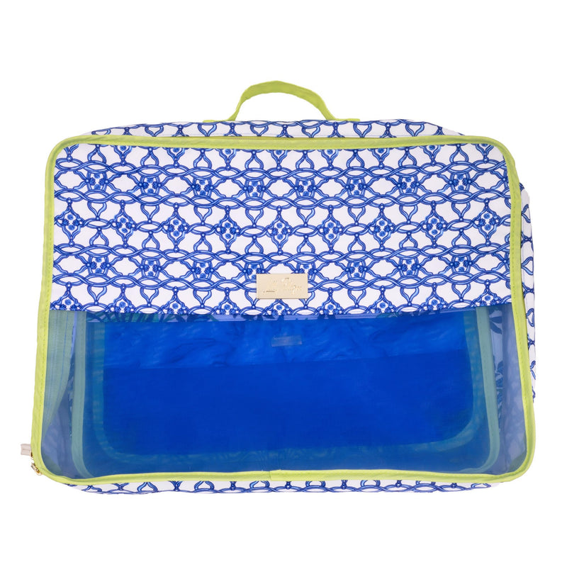 Lilly Pulitzer Packing Cubes Set of 3, Blue and Green Prints | Resort Ready Polyester & Mesh Suitcase Luggage Organizers in 3 Sizes with Zipper Closures, Trim, & Handles for Travel