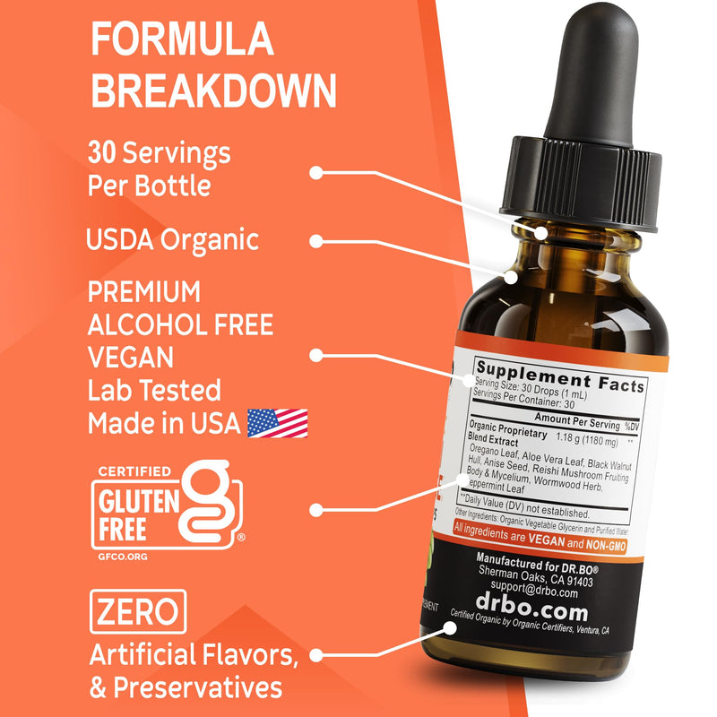 [Australia] - Candi Cleanse Support Supplement Drops - Organic Oregano Oil Drops Liquid & Black Walnut Wormwood - Extra Strength Overgrowth Balance Complex, Natural Oral Gut Cleanser Detox Health Supplements 1 oz 