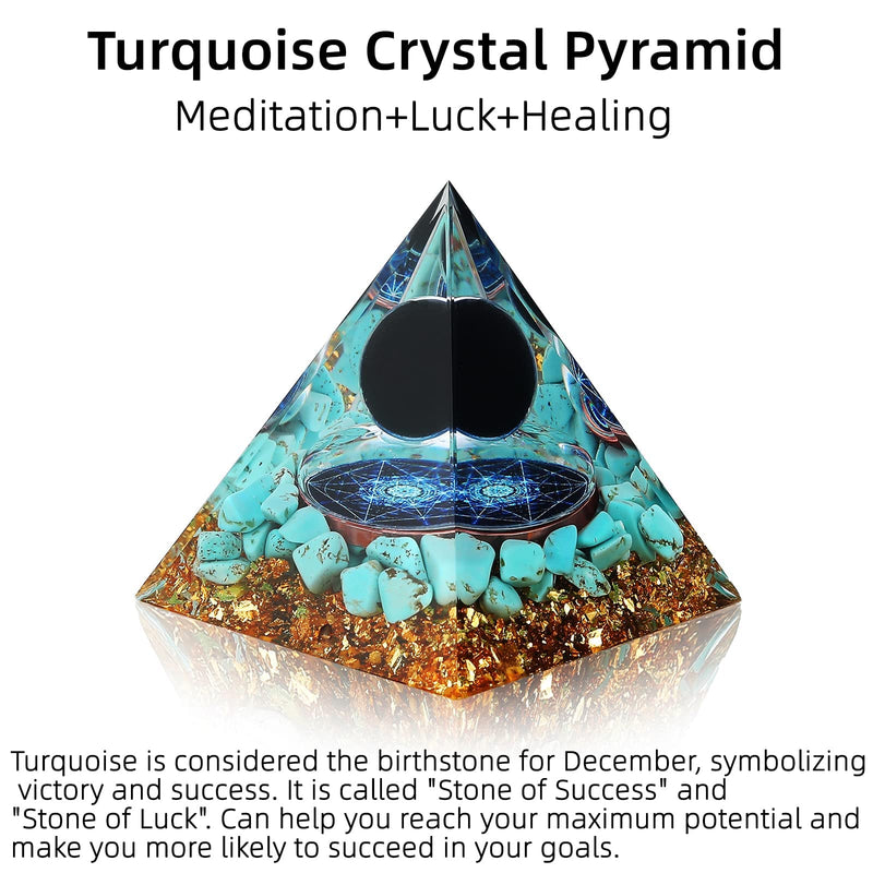 HopeSeed Orgone Pyramid Natural Turquoise and Obsidian Energy Healing Crystal Pyramid Orgonite Chakra Positive Energy Generator for Stress Reduce Healing Meditation Turquoise&obsidian