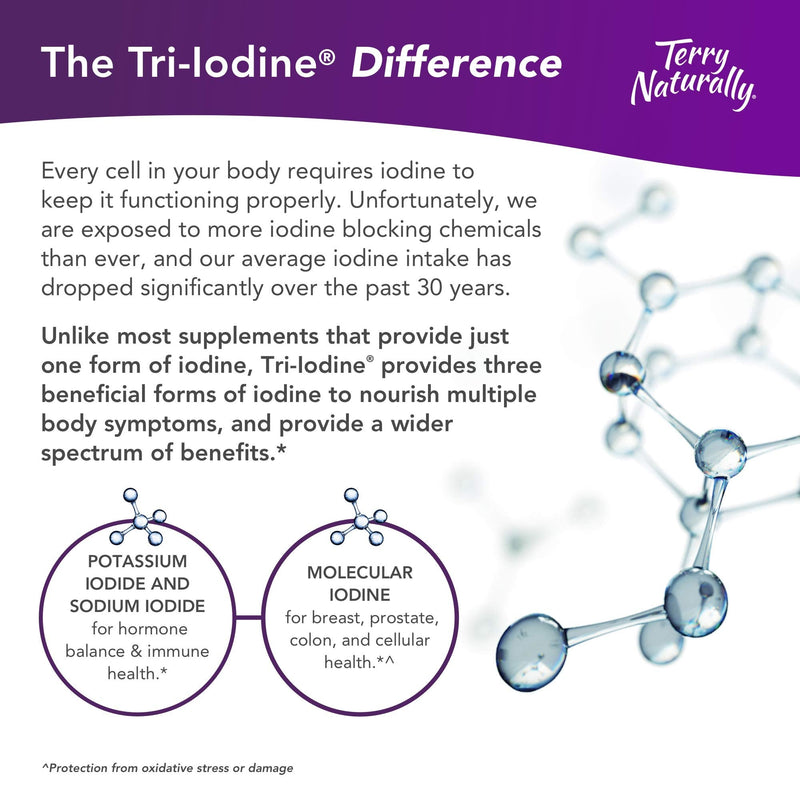 [Australia] - Terry Naturally Tri-Iodine 12.5 mg - 12500 mcg Iodine, 180 Vegan Capsules - Supports Hormone Balance, Promotes Breast & Prostate Health - Non-GMO, Gluten-Free, Kosher - 180 Servings Standard Packaging 