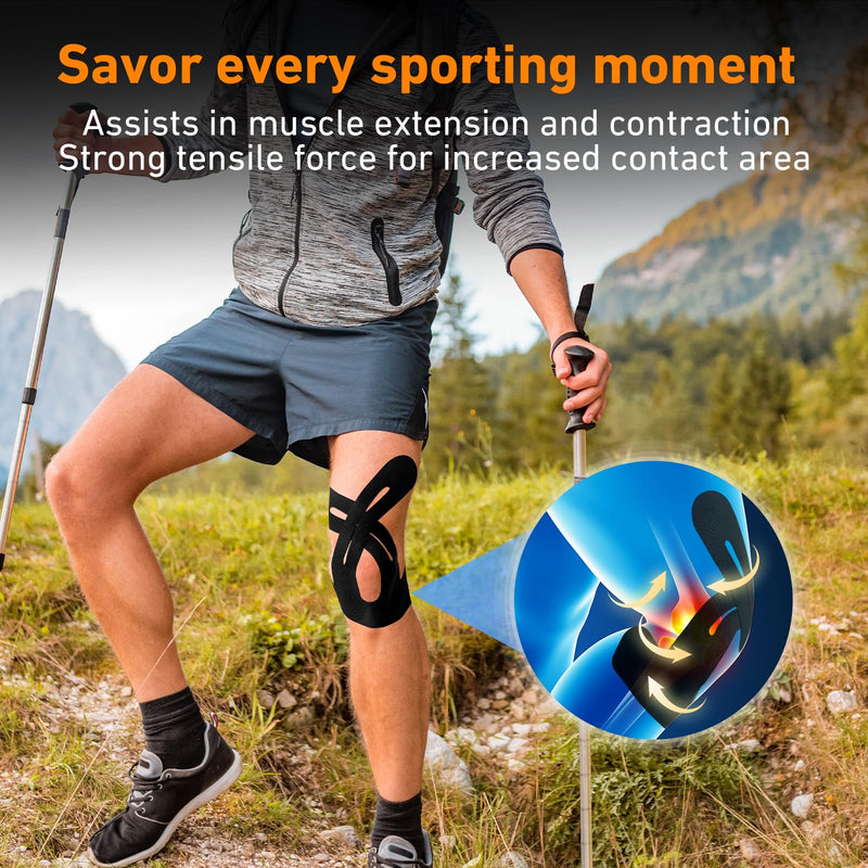 [Australia] - PreCut Kinesiology Tape for Knees, 12 PCS Waterproof KTQUICK Knee Tape for Knee Pain Relief Pre Cut, Original Cotton Athletic Knee Tape, Waterproof & Hypoallergenic Latex-Free for Sports (Black) 12PCS Black 