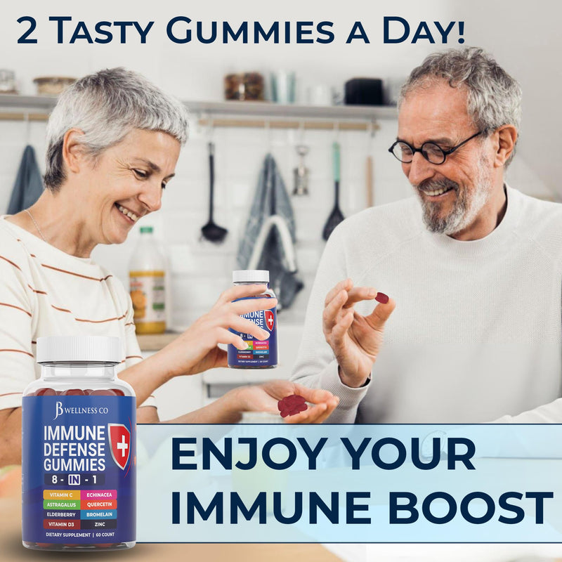 [Australia] - 8 in 1 Immune Defense Booster Supplement Gummies with Astragalus Root, Vitamin C and Zinc, Vitamin D3, Elderberry and Quercetin (2 Pack) 