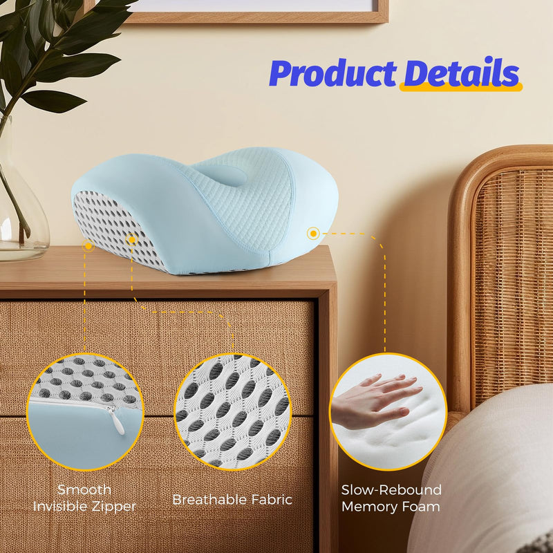 [Australia] - Ear Piercing Pillow for Side Sleepers with Ear Hole for CNH, Ear Pain Relief and Pressure Sores, Memory Foam Contoured Design Side Sleeping Pillow, Breathable Cotton Blend (Blue) 