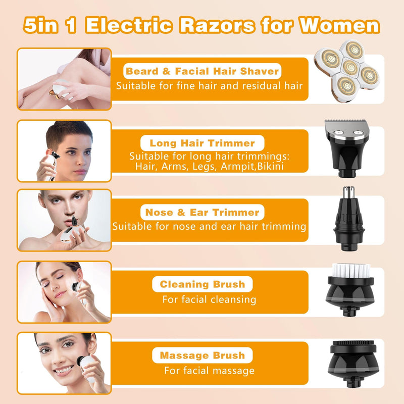 [Australia] - Electric Razors for Women, Women's Electric Shaver Kit for Legs, Bikini and Body Wet Dry Use, Facial Hair Removal, Cordless Trimmer for Womens Bikini Lady Grooming Sensitive Skin 