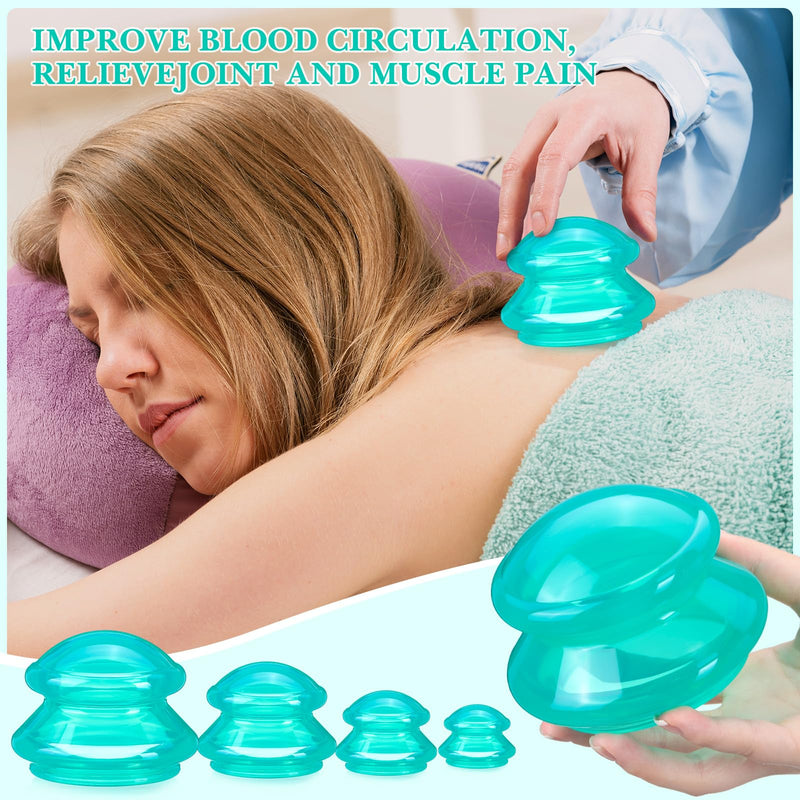 [Australia] - Geiserailie 16 Pcs 4 Sizes Cupping Therapy Set Silicone Cupping Massage Cups Professional Chinese Therapy Cup Vacuum for Body Muscle Nerve(Green) Green 
