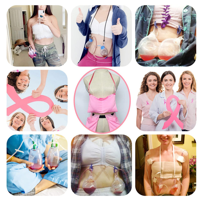 [Australia] - Quick Dry Mastectomy Drain Holder Pouch with Shower Bag, Tummy Tuck Post Surgery Drainage Supplies for JP Drains Management, Breast Reconstruction/Explant Surgical Bulb Storage,Pink Dwaist+showerbag(pink) 