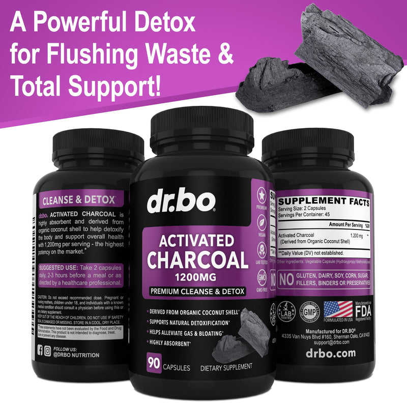 [Australia] - Activated Charcoal Capsules Cleanse Detox - 1200mg Organic Coconut Charcoal Pills for Stomach Gas and Bloating Relief for Men Women Kids - Active Charcoal Capsules Powder Binder Supplements for Gut 