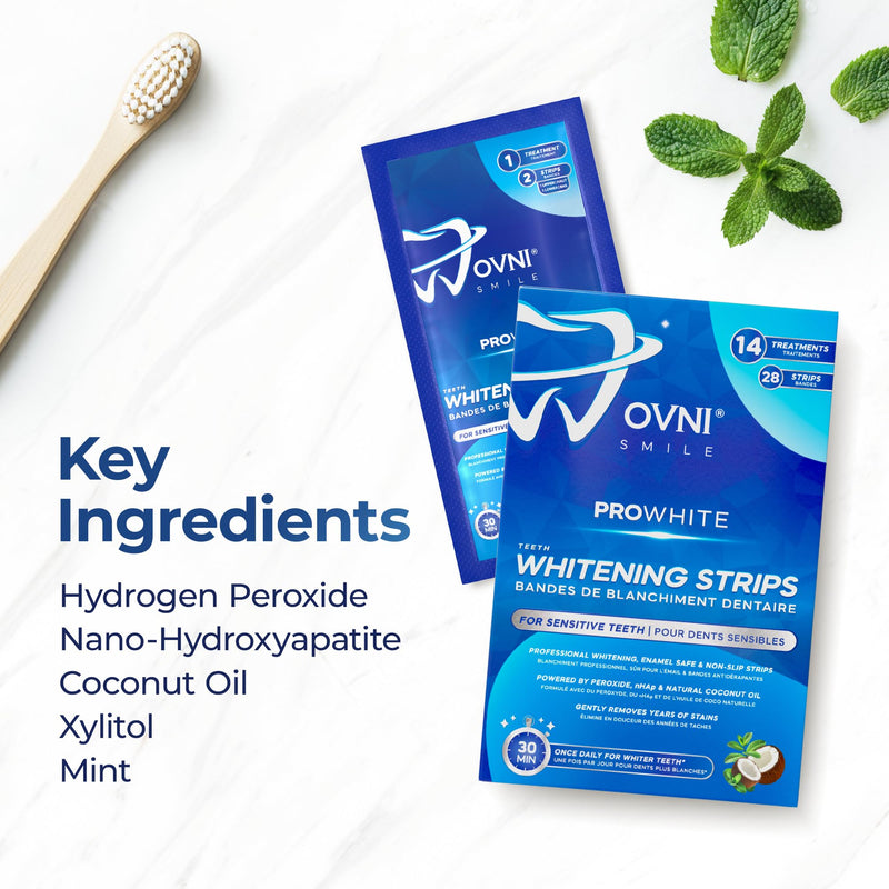 PROWHITE Whitening Strips for Sensitive Teeth – Fast 30 Minutes, Enamel-Safe, Non-Slip Whitening Kit with Coconut Oil nHAp & Mint, 28 Strips 14 Treatments