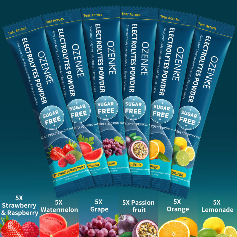 [Australia] - Electrolytes Powder Packets, 30 Sticks Hydration Packets Sugar Free, Electrolyte Drink Mix Travel Electrolyte Packets for Rapid Hydration, 6 Flavors Variety Pack 0.01 Ounce (Pack of 30) 