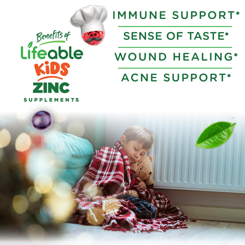 [Australia] - Lifeable Zinc for Kids | 25mg | Great Tasting Natural Flavored Zinc Gummies | Gluten Free Vegetarian Non GMO Zinc Supplements | Kids Zinc for Immune Support | 90 Gummies 