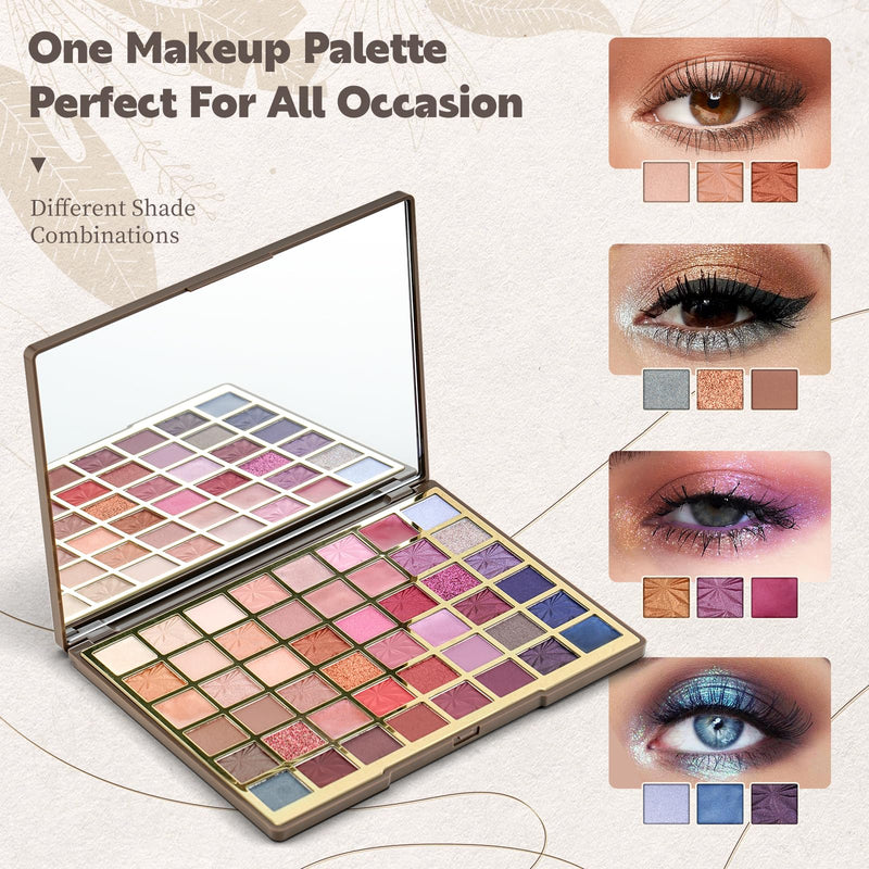 [Australia] - Color Nymph 48 Color Eye Makeup Palette, Highly Pigmented Eyeshadows Palettes with Mirror, Matte Shimmer Creamy Eye Shadows, Long Lasting Blendable Color Make Up Eye Shadows Cosmetics Gift Kit Brown 
