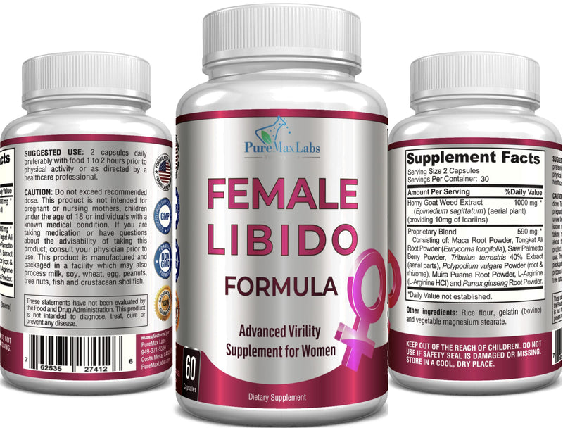 [Australia] - Female Libido Formula, Advanced Virility Supplement for Women with Epimedium Horny Goat Weed, Maca, Tribulus, Ginseng for Desire, Energy, Non-GMO, 60 Capsules 