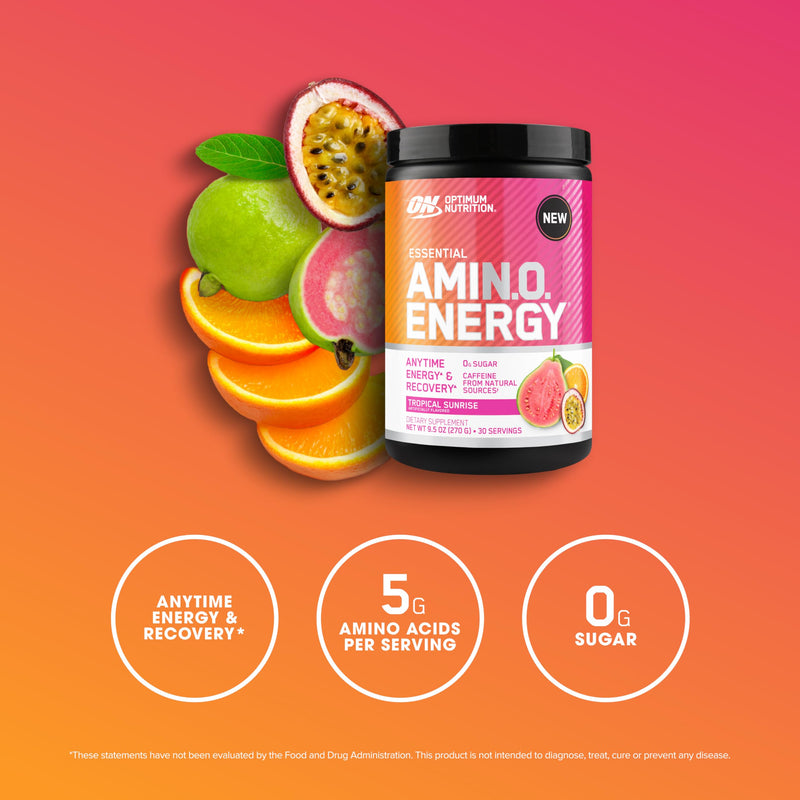 [Australia] - Optimum Nutrition NEW Flavor Amino Energy - Pre Workout with Green Tea, BCAA, Amino Acids, Keto Friendly, Green Coffee Extract, Energy Powder - Tropical Sunrise, 30 Servings (Packaging May Vary) 30 Servings (Pack of 1) 