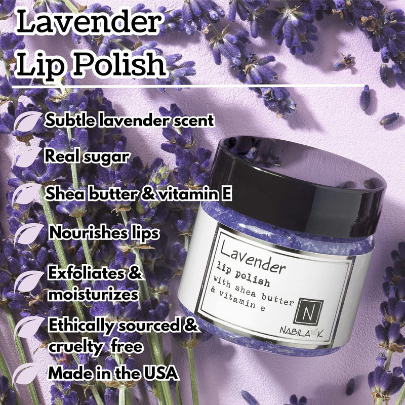 Lavender Lip Polish for Women & Men - Natural Sugar Exfoliator with Organic Lavender, Shea Butter & Vitamin E, Hydrating, Cruelty-Free, Made in USA - 1 oz