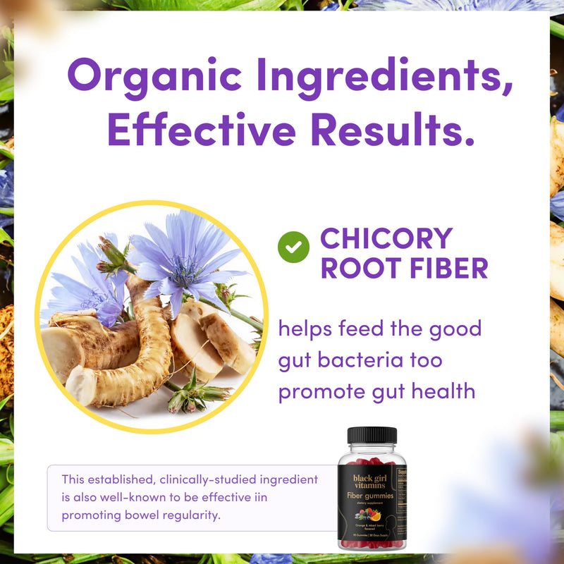 Black Girl Vitamins - Fiber Gummies - Prebiotic for Gut Health & Bloat Relief - Supports Digestion, Regularity & Microbiome Balance - Vegan, Gluten-Free, Halal (Orange & Mixed Berry, 30 Day Supply)