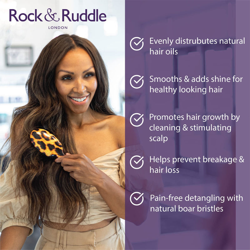 [Australia] - Rock & Ruddle Natural Mixed Boar Bristle Hair Brush for Women and Kids (Large, 21cm) - Perfect for Wet or Dry Hair, Detangling Smoothing Blowdrying - Designed & Made in UK - Zebra Print Design, Large 